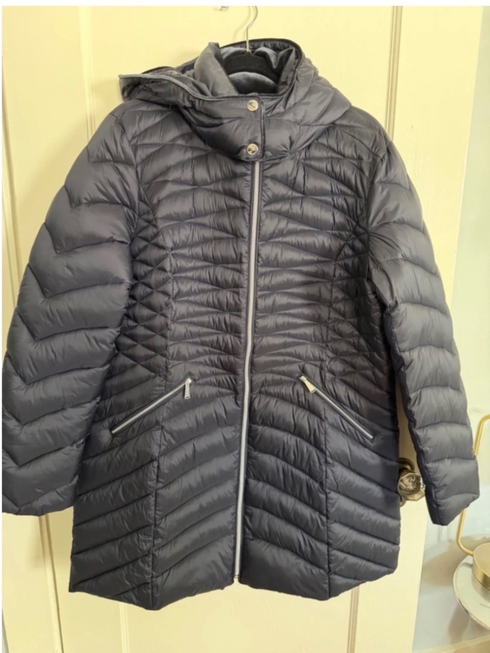 Navy down jacket, size XL
